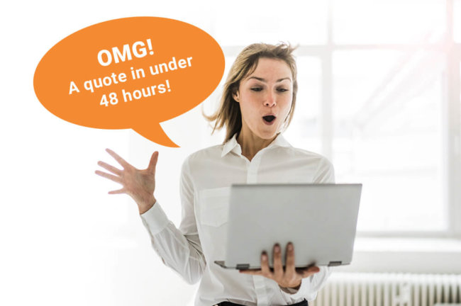 Email banner templatesMay copy 17 Woman looking shocked and holding laptop